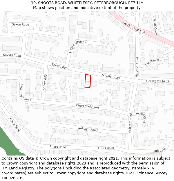 19, SNOOTS ROAD, WHITTLESEY, PETERBOROUGH, PE7 1LA: Location map and indicative extent of plot