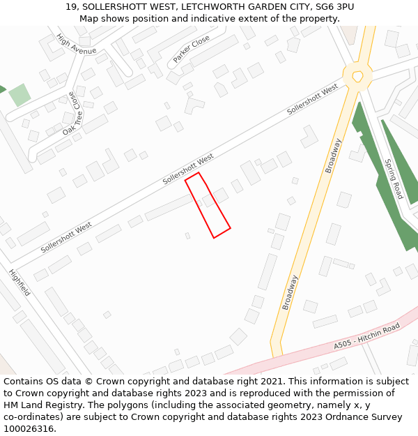 19, SOLLERSHOTT WEST, LETCHWORTH GARDEN CITY, SG6 3PU: Location map and indicative extent of plot