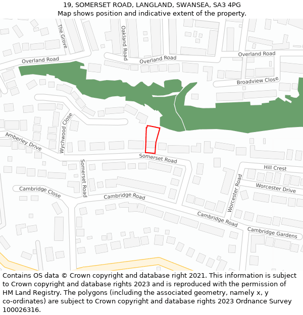 19, SOMERSET ROAD, LANGLAND, SWANSEA, SA3 4PG: Location map and indicative extent of plot