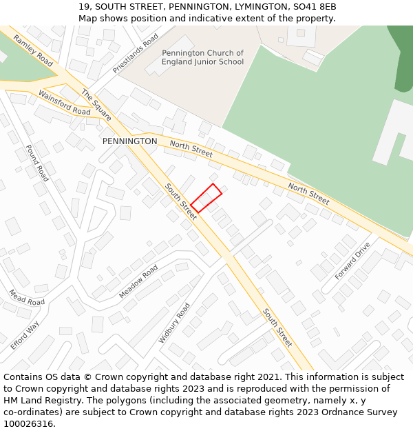 19, SOUTH STREET, PENNINGTON, LYMINGTON, SO41 8EB: Location map and indicative extent of plot