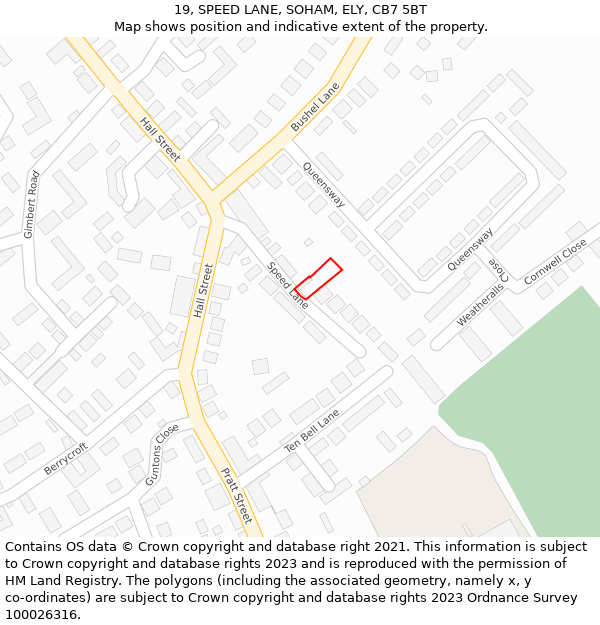 19, SPEED LANE, SOHAM, ELY, CB7 5BT: Location map and indicative extent of plot