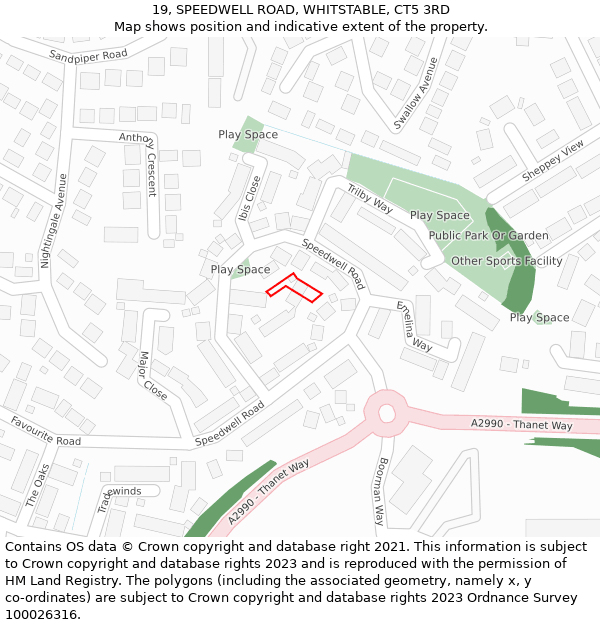 19, SPEEDWELL ROAD, WHITSTABLE, CT5 3RD: Location map and indicative extent of plot