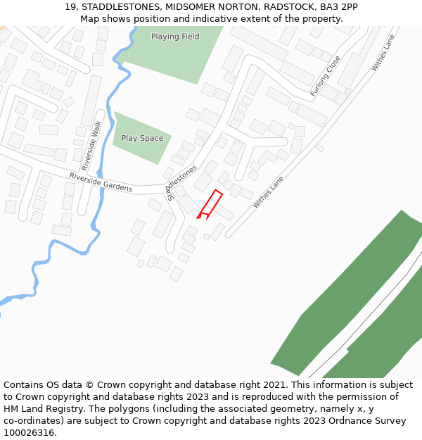 19, STADDLESTONES, MIDSOMER NORTON, RADSTOCK, BA3 2PP: Location map and indicative extent of plot