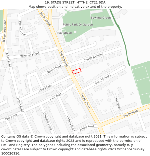 19, STADE STREET, HYTHE, CT21 6DA: Location map and indicative extent of plot