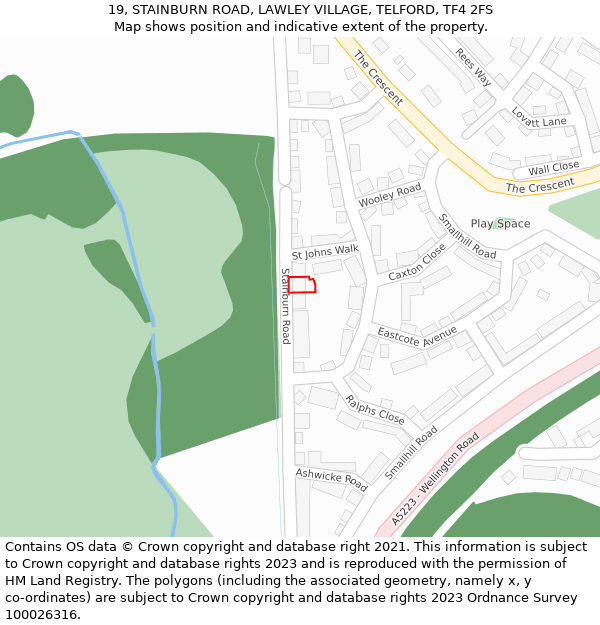 19, STAINBURN ROAD, LAWLEY VILLAGE, TELFORD, TF4 2FS: Location map and indicative extent of plot