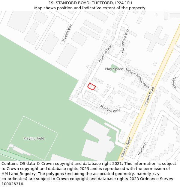 19, STANFORD ROAD, THETFORD, IP24 1FH: Location map and indicative extent of plot