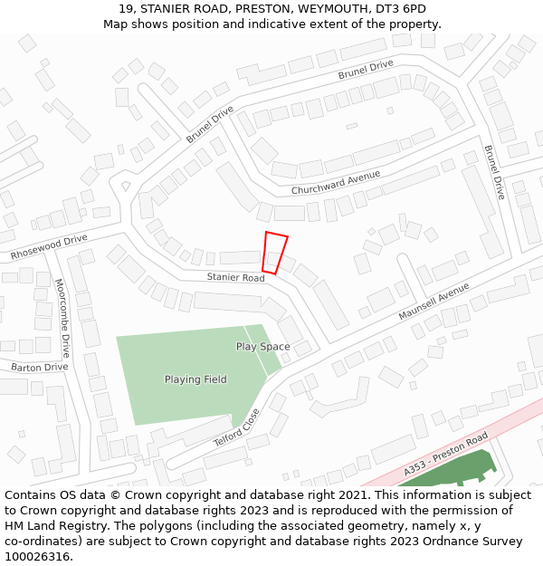 19, STANIER ROAD, PRESTON, WEYMOUTH, DT3 6PD: Location map and indicative extent of plot