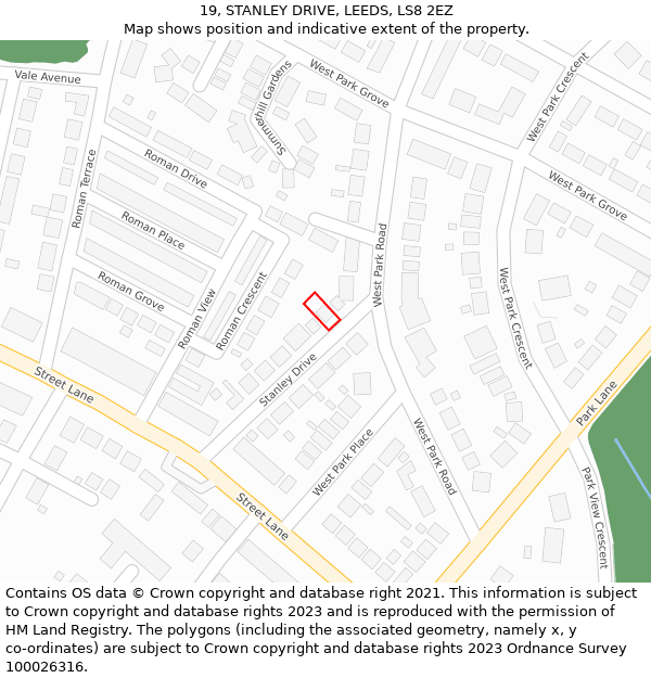 19, STANLEY DRIVE, LEEDS, LS8 2EZ: Location map and indicative extent of plot