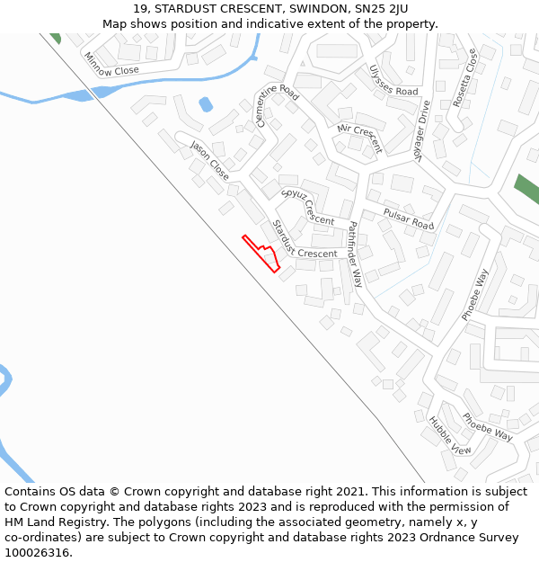 19, STARDUST CRESCENT, SWINDON, SN25 2JU: Location map and indicative extent of plot