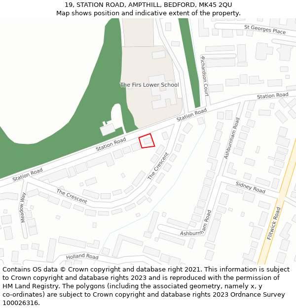 19, STATION ROAD, AMPTHILL, BEDFORD, MK45 2QU: Location map and indicative extent of plot