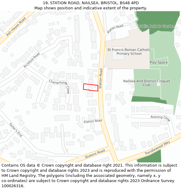 19, STATION ROAD, NAILSEA, BRISTOL, BS48 4PD: Location map and indicative extent of plot