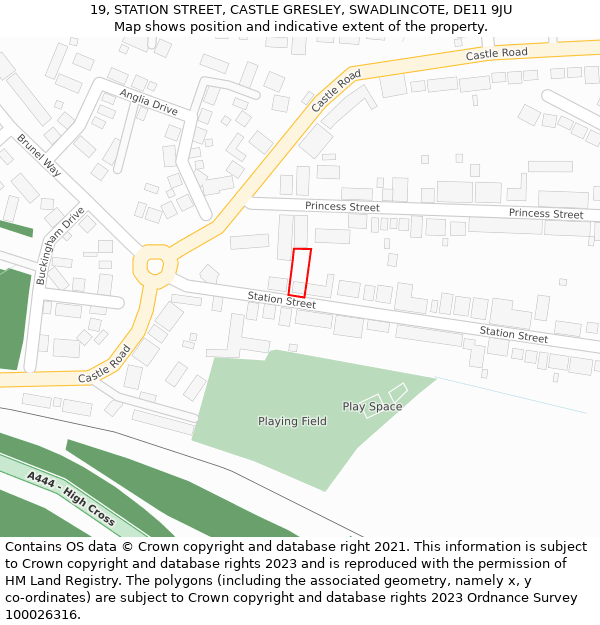 19, STATION STREET, CASTLE GRESLEY, SWADLINCOTE, DE11 9JU: Location map and indicative extent of plot