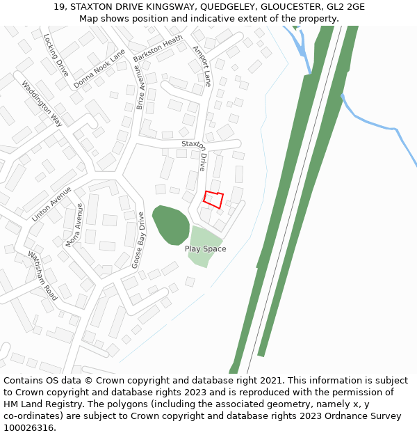 19, STAXTON DRIVE KINGSWAY, QUEDGELEY, GLOUCESTER, GL2 2GE: Location map and indicative extent of plot
