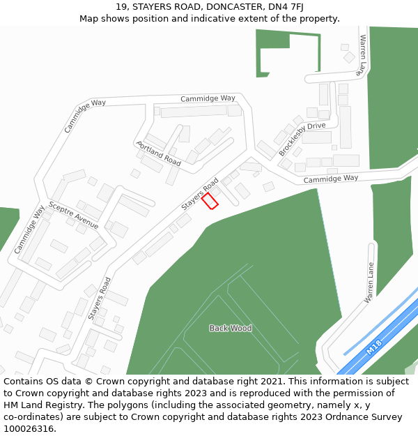19, STAYERS ROAD, DONCASTER, DN4 7FJ: Location map and indicative extent of plot
