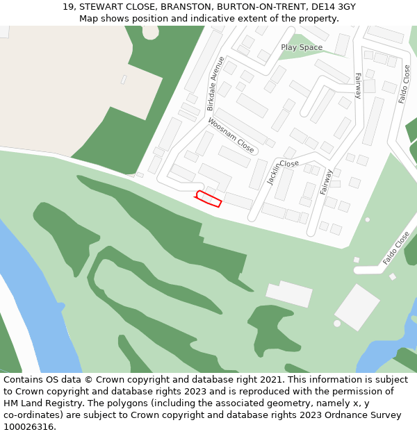 19, STEWART CLOSE, BRANSTON, BURTON-ON-TRENT, DE14 3GY: Location map and indicative extent of plot