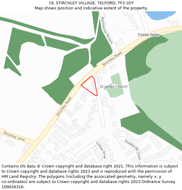 19, STIRCHLEY VILLAGE, TELFORD, TF3 1DY: Location map and indicative extent of plot