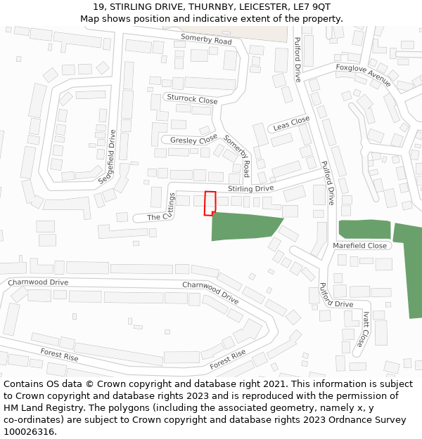 19, STIRLING DRIVE, THURNBY, LEICESTER, LE7 9QT: Location map and indicative extent of plot