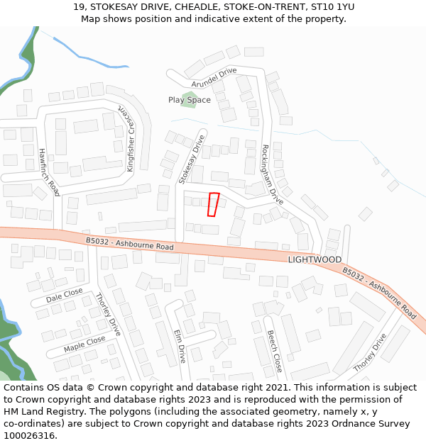 19, STOKESAY DRIVE, CHEADLE, STOKE-ON-TRENT, ST10 1YU: Location map and indicative extent of plot