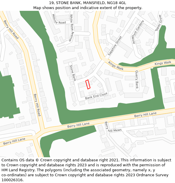 19, STONE BANK, MANSFIELD, NG18 4GL: Location map and indicative extent of plot