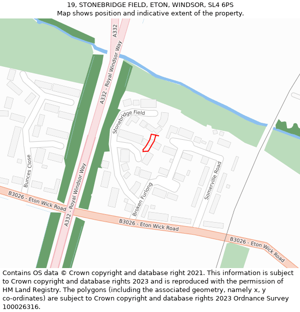 19, STONEBRIDGE FIELD, ETON, WINDSOR, SL4 6PS: Location map and indicative extent of plot