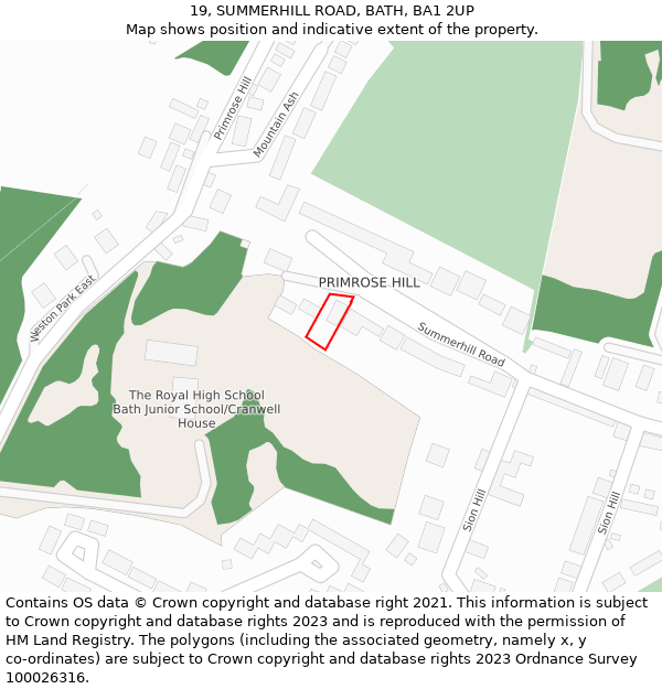 19, SUMMERHILL ROAD, BATH, BA1 2UP: Location map and indicative extent of plot