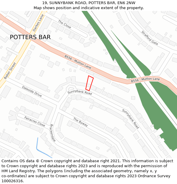 19, SUNNYBANK ROAD, POTTERS BAR, EN6 2NW: Location map and indicative extent of plot