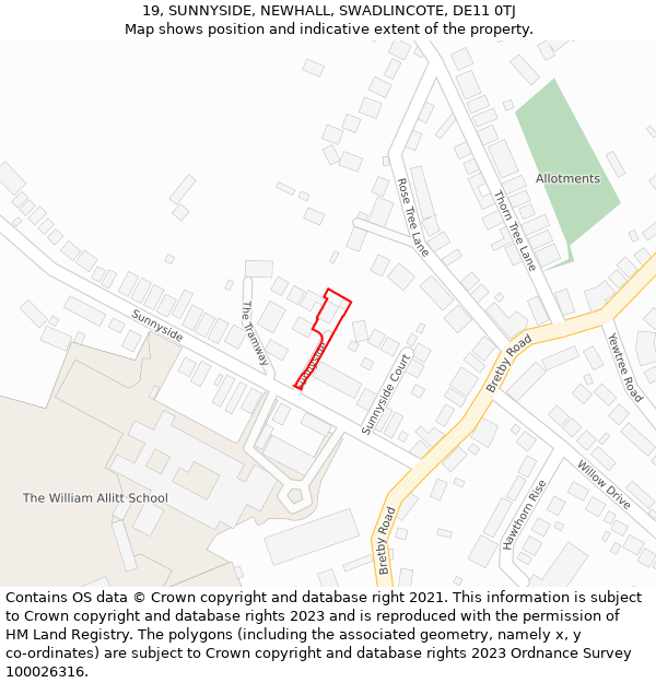 19, SUNNYSIDE, NEWHALL, SWADLINCOTE, DE11 0TJ: Location map and indicative extent of plot