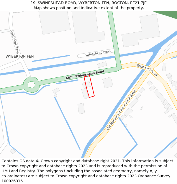 19, SWINESHEAD ROAD, WYBERTON FEN, BOSTON, PE21 7JE: Location map and indicative extent of plot