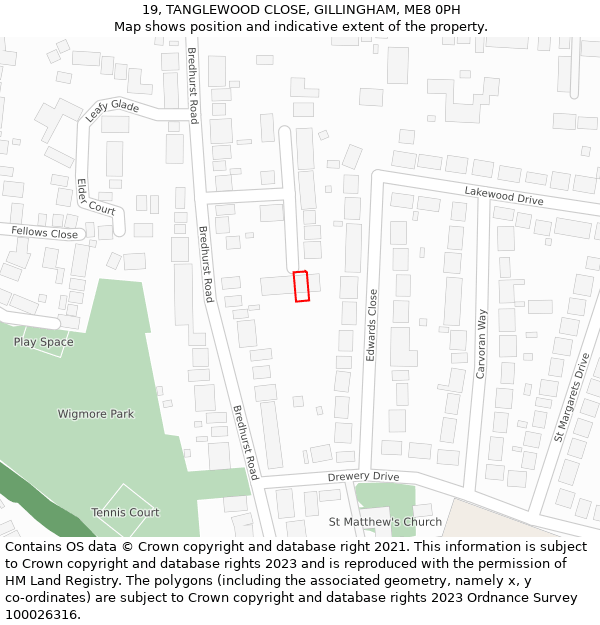 19, TANGLEWOOD CLOSE, GILLINGHAM, ME8 0PH: Location map and indicative extent of plot