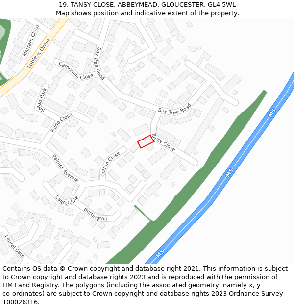 19, TANSY CLOSE, ABBEYMEAD, GLOUCESTER, GL4 5WL: Location map and indicative extent of plot