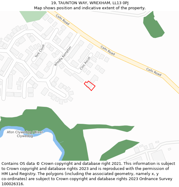 19, TAUNTON WAY, WREXHAM, LL13 0PJ: Location map and indicative extent of plot