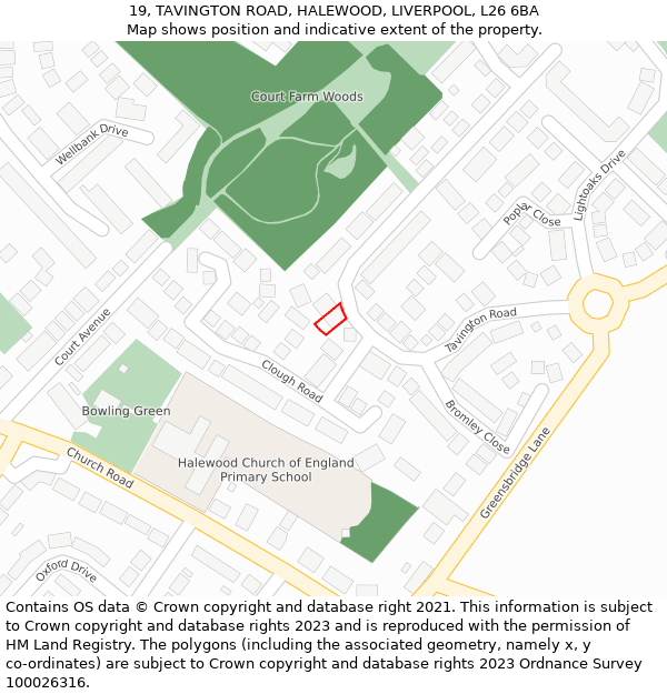 19, TAVINGTON ROAD, HALEWOOD, LIVERPOOL, L26 6BA: Location map and indicative extent of plot