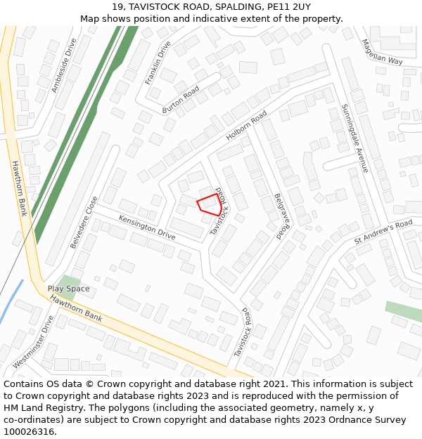 19, TAVISTOCK ROAD, SPALDING, PE11 2UY: Location map and indicative extent of plot