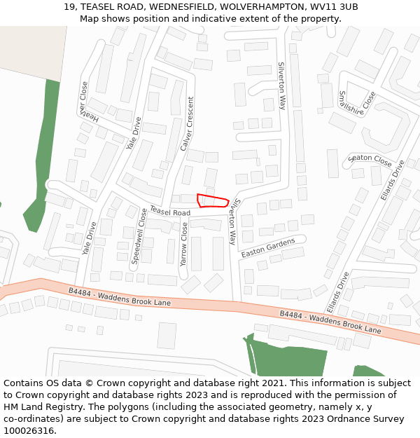 19, TEASEL ROAD, WEDNESFIELD, WOLVERHAMPTON, WV11 3UB: Location map and indicative extent of plot