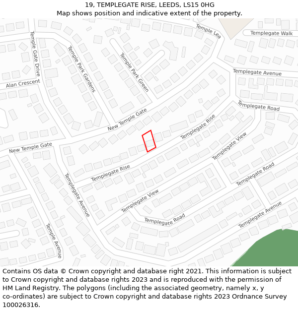 19, TEMPLEGATE RISE, LEEDS, LS15 0HG: Location map and indicative extent of plot