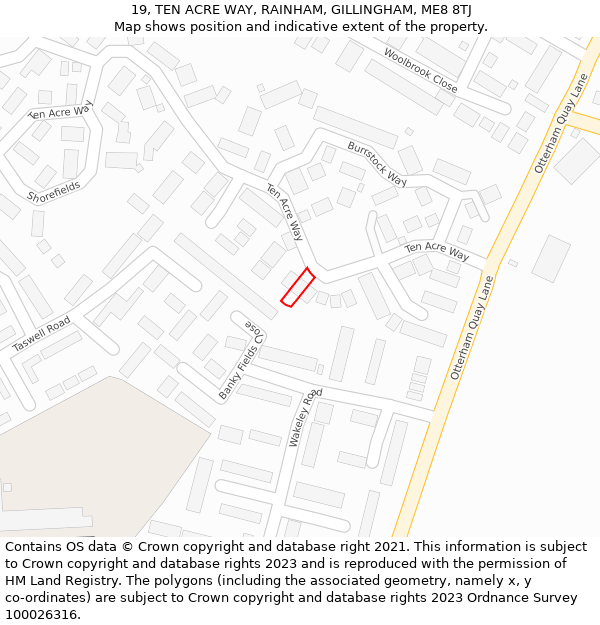 19, TEN ACRE WAY, RAINHAM, GILLINGHAM, ME8 8TJ: Location map and indicative extent of plot