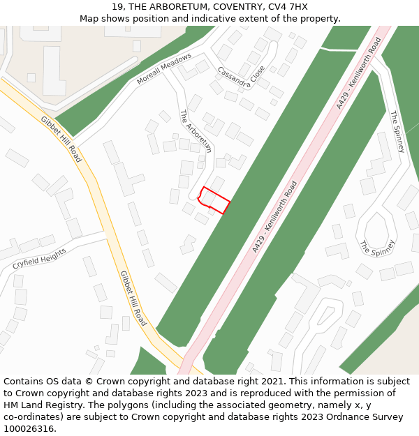 19, THE ARBORETUM, COVENTRY, CV4 7HX: Location map and indicative extent of plot