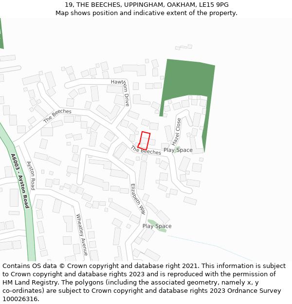 19, THE BEECHES, UPPINGHAM, OAKHAM, LE15 9PG: Location map and indicative extent of plot