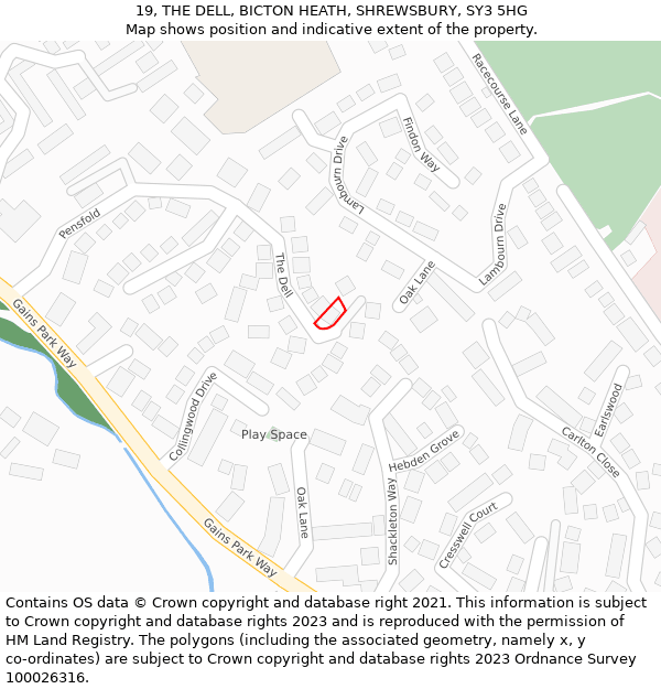 19, THE DELL, BICTON HEATH, SHREWSBURY, SY3 5HG: Location map and indicative extent of plot