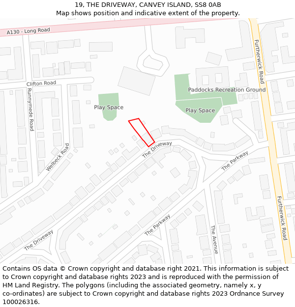 19, THE DRIVEWAY, CANVEY ISLAND, SS8 0AB: Location map and indicative extent of plot