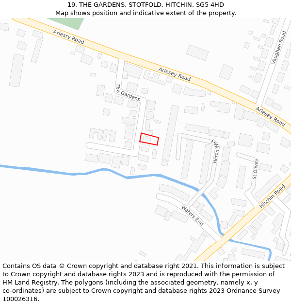 19, THE GARDENS, STOTFOLD, HITCHIN, SG5 4HD: Location map and indicative extent of plot