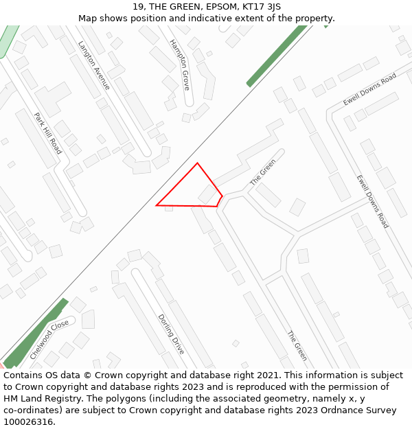 19, THE GREEN, EPSOM, KT17 3JS: Location map and indicative extent of plot