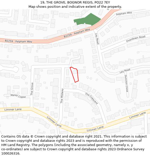 19, THE GROVE, BOGNOR REGIS, PO22 7EY: Location map and indicative extent of plot