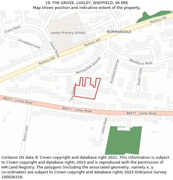 19, THE GROVE, LOXLEY, SHEFFIELD, S6 6RE: Location map and indicative extent of plot