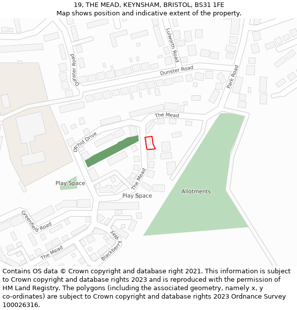 19, THE MEAD, KEYNSHAM, BRISTOL, BS31 1FE: Location map and indicative extent of plot