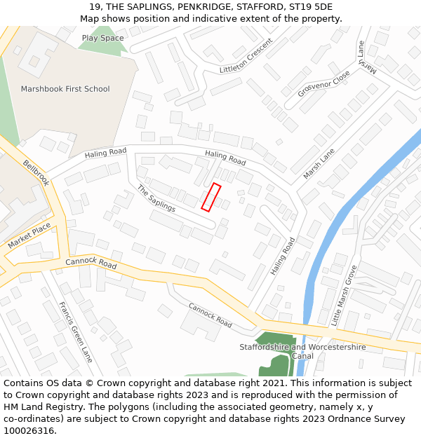 19, THE SAPLINGS, PENKRIDGE, STAFFORD, ST19 5DE: Location map and indicative extent of plot
