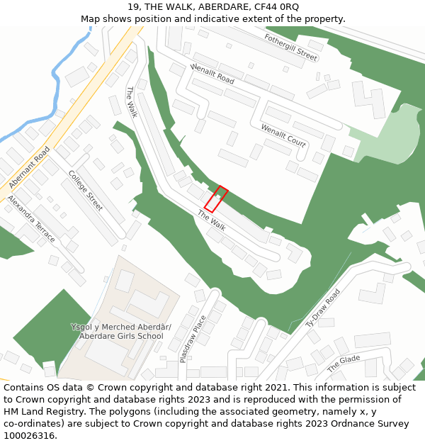 19, THE WALK, ABERDARE, CF44 0RQ: Location map and indicative extent of plot