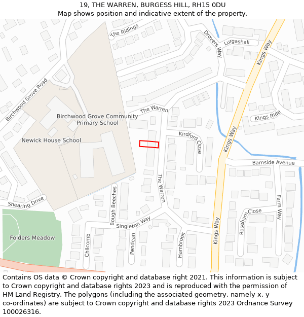 19, THE WARREN, BURGESS HILL, RH15 0DU: Location map and indicative extent of plot