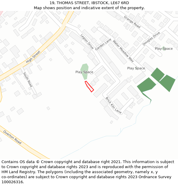 19, THOMAS STREET, IBSTOCK, LE67 6RD: Location map and indicative extent of plot