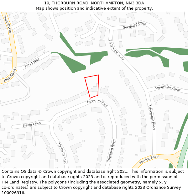 19, THORBURN ROAD, NORTHAMPTON, NN3 3DA: Location map and indicative extent of plot